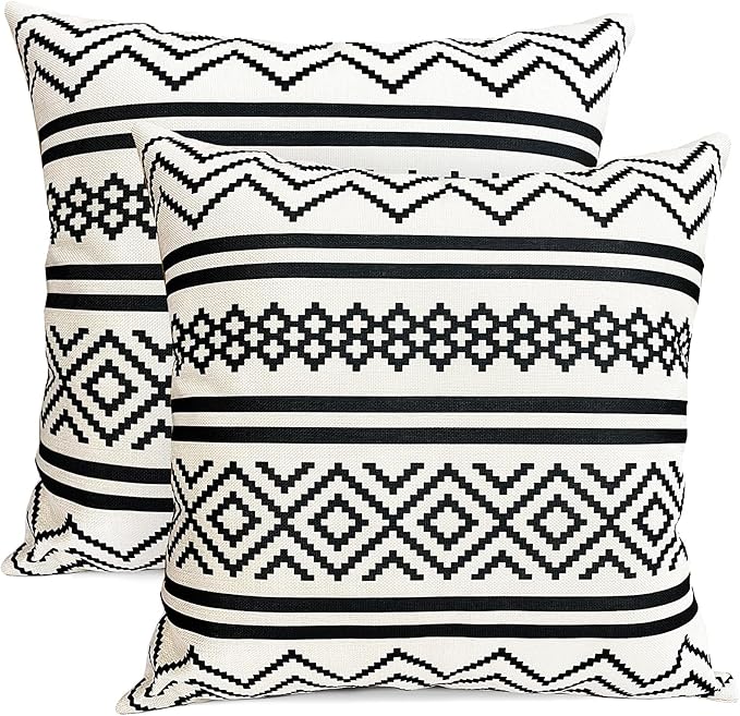 Decorative Throw Pillow Covers Set of 2 Black Boho Pillow Covers 20x20 Inch Throw Pillow Cover Linen Pillowcase Modern Boho Farmhouse Outdoor Pillow Covers for Couch Sofa Bed Living Room
