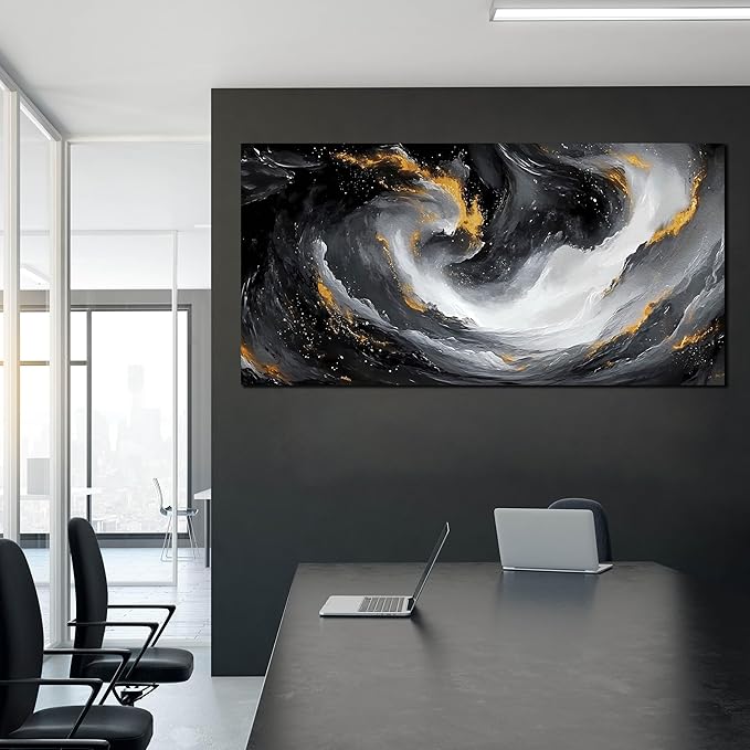 SIXTTART Large Abstract Canvas Wall Art for Living Room - Modern Pictures Wall Art for Office - Black White and Gold Wall Art for Bedroom Size 29" x 59"