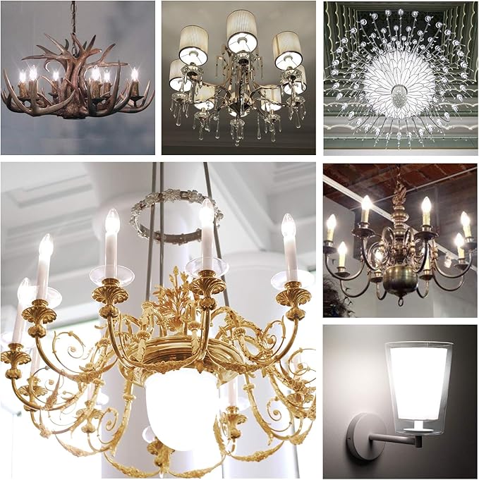 Hizashi E12 Candelabra LED Light Bulb 40 Watt Chandelier Light Bulbs Dimmable 5000K Daylight, B10 LED Candelabra Bulbs, 90+CRI, 4W, 450LM, Candle Light Bulbs, UL Listed, 12 Pack