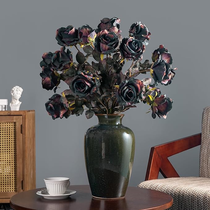 Artificial Flowers 20PCS Artificial Roses 23.2In Fake Roses Long Stem Artificial Flowers for Tall Vase Silk Rose Autumn Suitable for Indoor Decoration Wedding Party Decor DIY Bouquet,Dark Blue