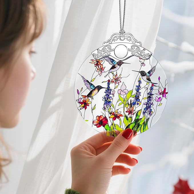 Christmas Ornament, Stained Glass Ornament, Christmas Ornaments for Tree, Hanging Ornaments for Home Decor & Xmas Decorations – Holiday Decor, Gift Ideas, Perfect Holiday & Xmas Gifts - Hummingbirds
