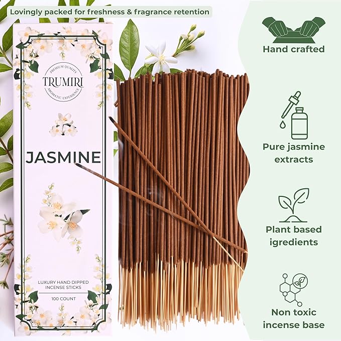 Jasmine Incense Sticks - Pack of 100 Inscents-Sticks - Inciensos Aromaticos para La Casa - Made with Natural Insence Ingredients - Scented Insense Non Toxic Incents