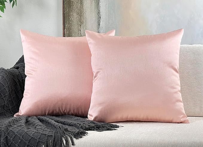 Aiking Home 24x24 Inches Faux Silk Square European Shams, Zipper Closure, Rose Pink (Set of 2)
