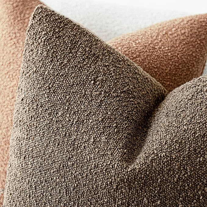 Foindtower Pack of 2 Textured Boucle Throw Pillow Covers Accent Solid Pillow Cases Cozy Soft Decorative Couch Cushion Case for Chair Sofa Bedroom Living Room Home Decor 18x18 Inch Light Brown