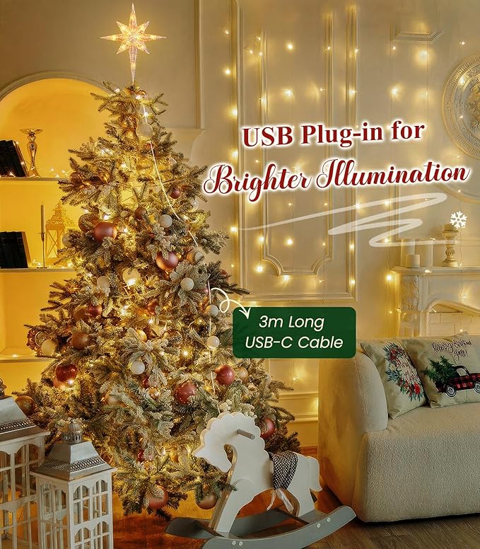 Luxspire Christmas Tree Topper, Lighted Star Tree Topper with USB Plug-in & Remote Control, 10" LED Christmas Decorations Light, Xmas Trees Vintage Ornament for Home, Bethlehem Star-Champagne Gold
