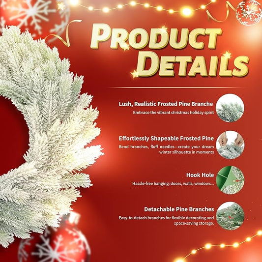 JIFTOK 2 Pack Christmas Ornaments Artificial Christmas Wreath 16.54 Inch, Frosted Christmas Green Pine Wreaths for Front Door, Indoor Outdoor Holiday Decor for Home, Mantel Christmas Decorations