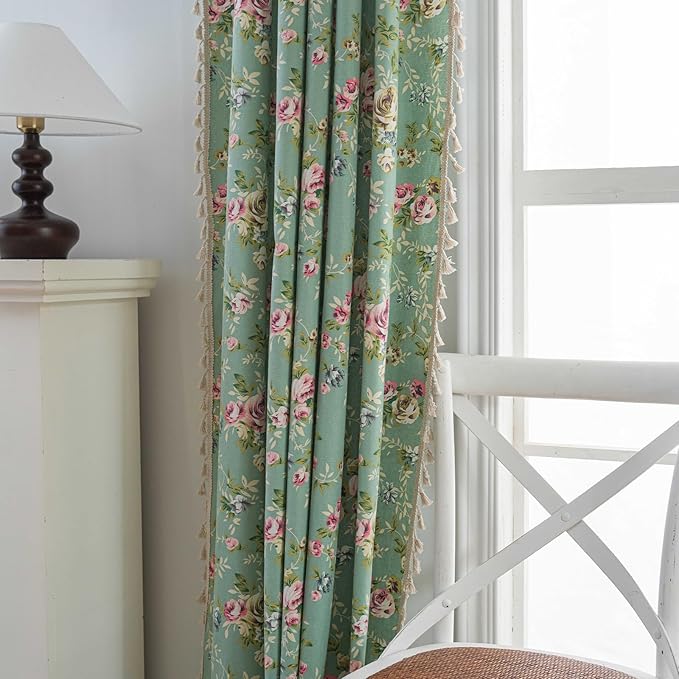 OYX Boho Curtains 84 Inch Length 2 Panels for Living Room, Bedroom Light Filtering Drapes, Farmhouse Vintage Country French Rustic Tassels Pattern Rod Pocket Aesthetic Decor Window Treatments