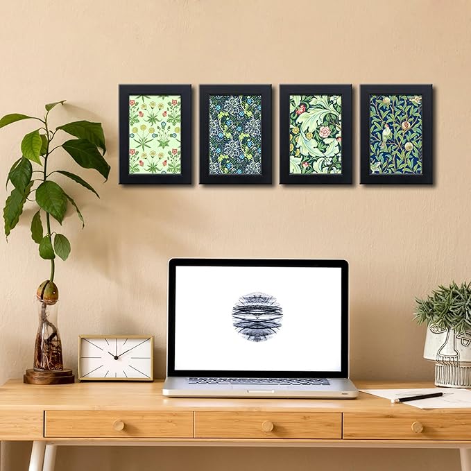 4x6 Picture Frame Set of 4 Made of Solid Wood Photo Frame with Real Glass for Pictures 4x6 Without Mat, Wall Mount or Tabletop Gallery Photo Frames in Black
