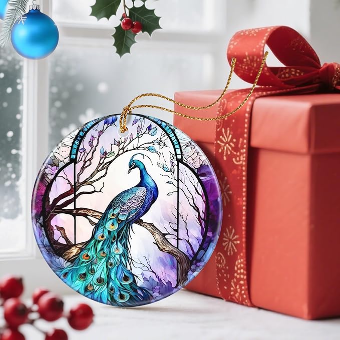 Christmas Ornaments, Dodosky 2.8in Ceramic Peacock Ornament, Xmas Decor, Christmas Tree Ornaments, Xmas Decorations for Tree, Holiday Ornament, Gifts for Peacock Lovers, Gifts for Women, Mom, Grandma