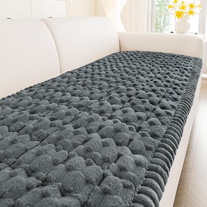 Smiry Pet Couch Cover for 3 Cushion Sofa, Non-Slip Fuzzy Couch Cover for Dogs Washable, Thick Soft Sofa Slipcovers Cushion Protector Pet Friendly (Dark Grey, 27.6" x 88")
