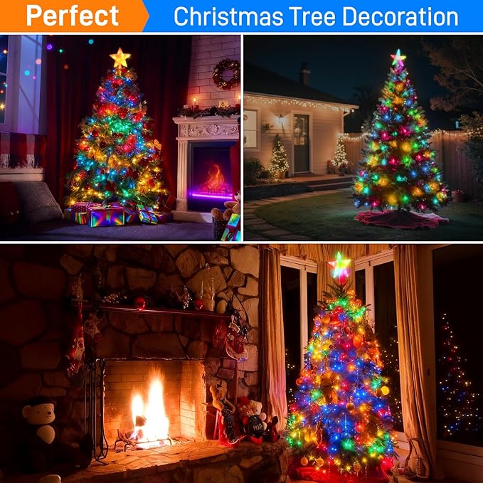 Christmas Tree Lights, 6.6 FT,226 LED RGB Light Beads,Star String Lights Waterfall LED Light String for Christmas Trees Yard Party Holiday Decor, Supports APP/Timer/DIY Mode/Music/Remote