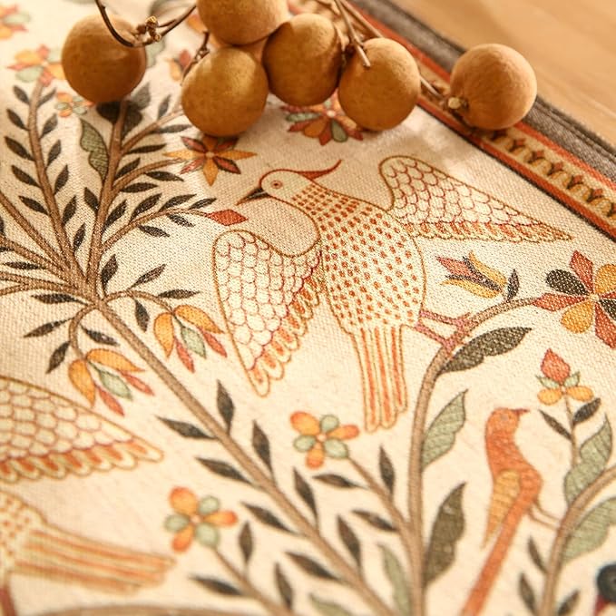 bilingaier Vintage Linen Table Runner 102 Inches Long,Floral Print Italian Rustic Runner for Coffee Table Decor Tabletop Table Runners for Kitchen,Dining,Party,Home,Christmas,12"*102"
