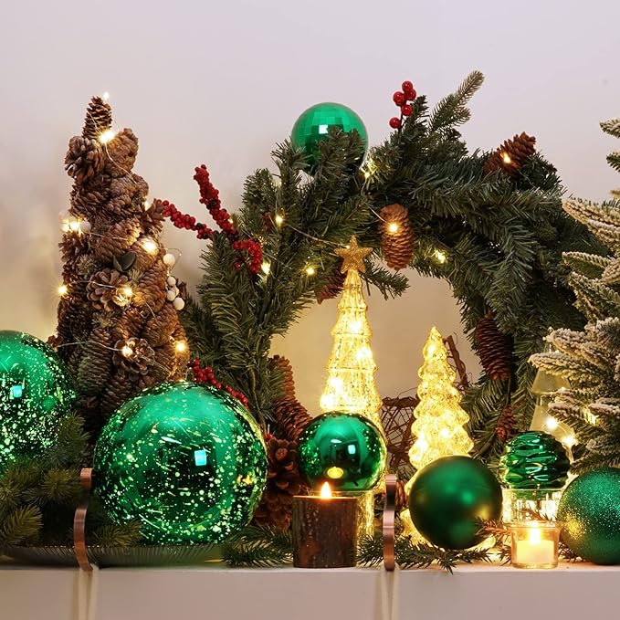 XmasExp Large Christmas Ball Ornaments,2pcs Green Giant Shatterproof Plastic Hanging Mercury Xmas Ball Decorations Christmas Tree Ornaments (Green, 6")