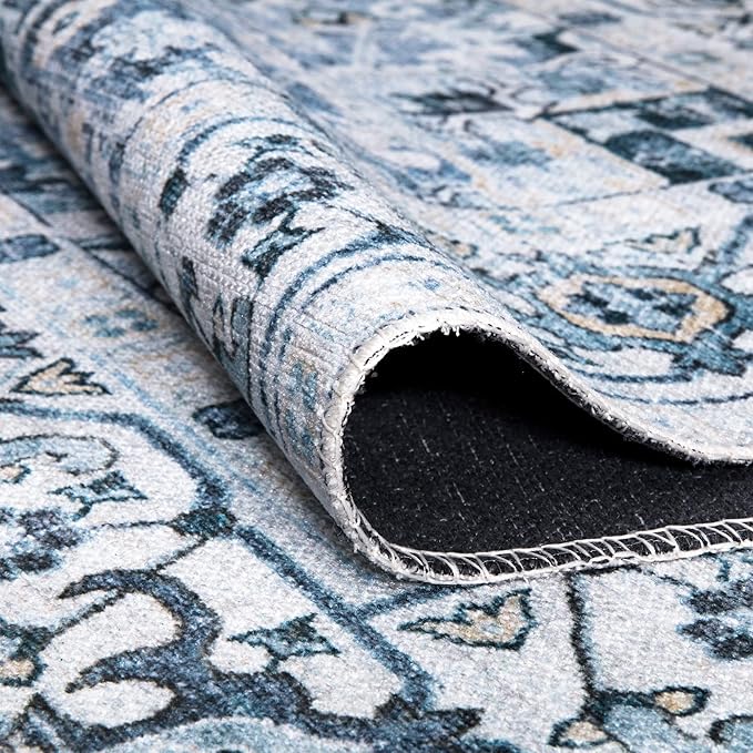 Bloom Rugs Caria Washable Non-Slip 9x12 Rug - Blue Traditional Area Rug for Living Room, Bedroom, Dining Room, and Kitchen - Exact Size: 9' x 12'