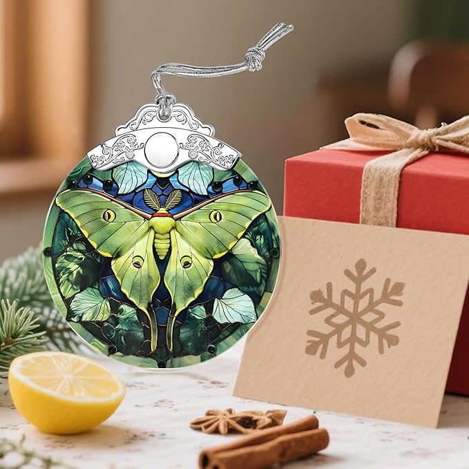 Luna Moth Ornament, Stained Glass Christmas Decorations, Christmas Ornaments for Tree, Holiday Ornament, Gifts for Moth Lovers, Holiday Party Gifts, Gift Ideas & Xmas Gift