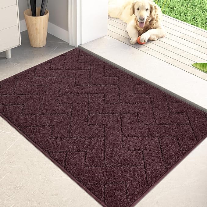 PURRUGS Dirt Trapping Door Mat 24" x 35.5", Non-Slip Machine Washable Entry Rug, Dog Doormat, Indoor Front Door Mat, Super Absorbent Entryway Rug for Muddy Shoes & Paws, Burgundy Red