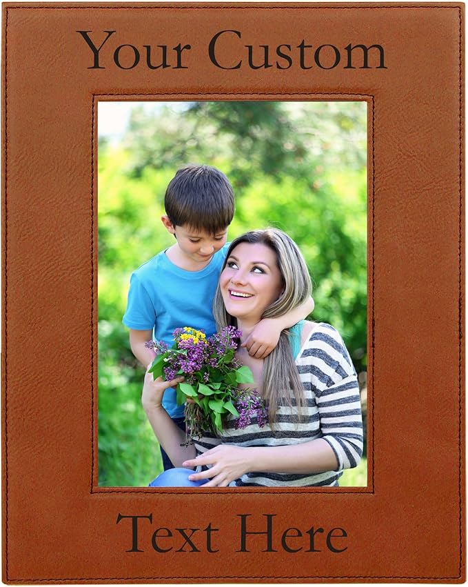 CustomGiftsNow Personalized Add Your Custom Text Engraved Leatherette Faux Leather Hanging/Tabletop Personalized Group Family Photo Picture Frame (Rawhide, 8x10-inch Vertical)