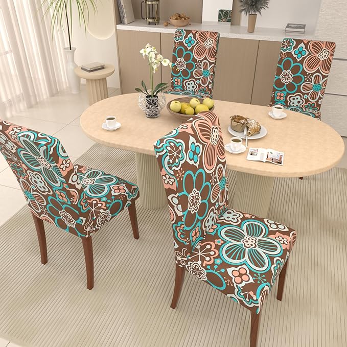 Stretch Dining Chair Covers Set of 6,Floral Print Chair Covers,Soft Removable Washable,Pet Friendly Furniture Protector,Universal Chair Slipcovers for Home, Kitchen,Ceremony Dining Room Seat