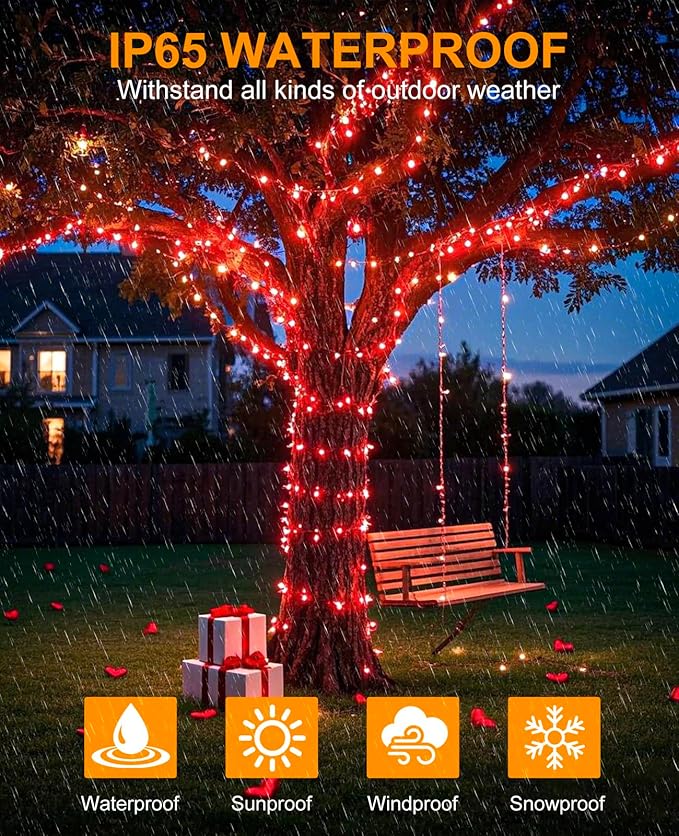 Red Christmas Lights Outdoor, 80FT 240 LED Christmas Tree Lights Waterproof Plug in, 8 Modes Connectable Christmas Decorations Green Wire for Indoor Home Patio Holiday