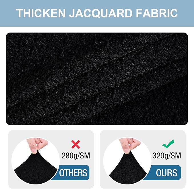 Smiry Stretch Jacquard Seat Covers for Dining Room Chairs Set of 2, Removable Washable Chair Seat Protector Slipcovers, No Rear Covers, Black