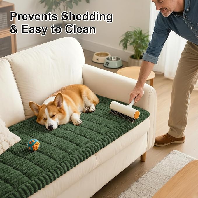 Smiry Couch Cover for Dogs Washable, Non Slip Fuzzy Pet Couch Covers for 3 Cushion Sofa Pet Friendly, Thick Soft Sofa Slipcovers Cushion Protector (Dark Green, 27.6" x 59")