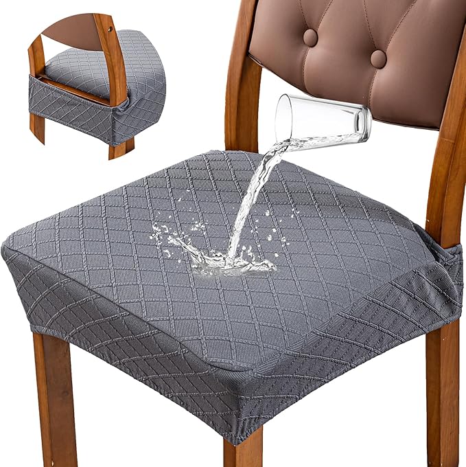 Genina Waterproof Seat Covers for Dining Room Chairs Covers Dining Chair Slipcovers Protector, No Rear Covers (Dark Gray, 4 Pcs)