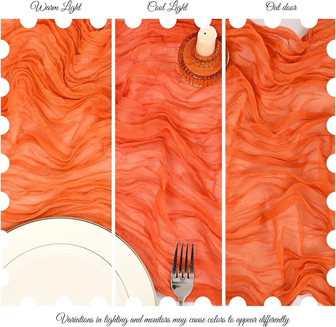 15 Pack Orange Cheesecloth Table Runner 17 x 108 Inch Fall Thanksgiving Boho Rustic Farmhouse Gauze Cheese Cloth Runner for Wedding Party Baby Shower Home Decor Holiday Decorations