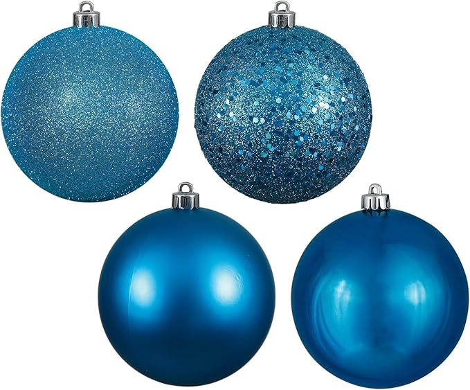 6-Inch Turquoise Christmas Ornament Balls Set of 4 Elegant Shatterproof Holiday Tree Decorations Four Unique Finishes Durable Lightweight Stylish Festive Seasonal Decorative Ornament Set