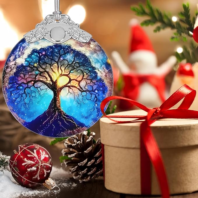 Tree of Life Ornament, 3" Stained Glass Christmas Decor, Christmas Ornaments, Christmas Tree Ornaments, Tree of Life Decor Gift, Unique Gift Idea, Perfect for Holiday Party, Window, Tree, Home Decor