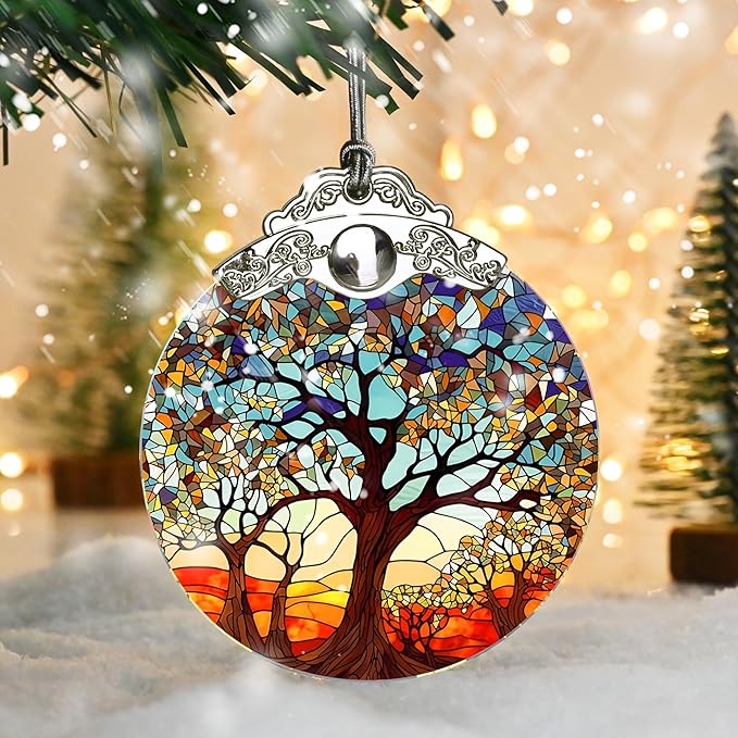 Stained Glass Tree of Life Christmas Ornament - Holiday Decor & Xmas Gift Idea
