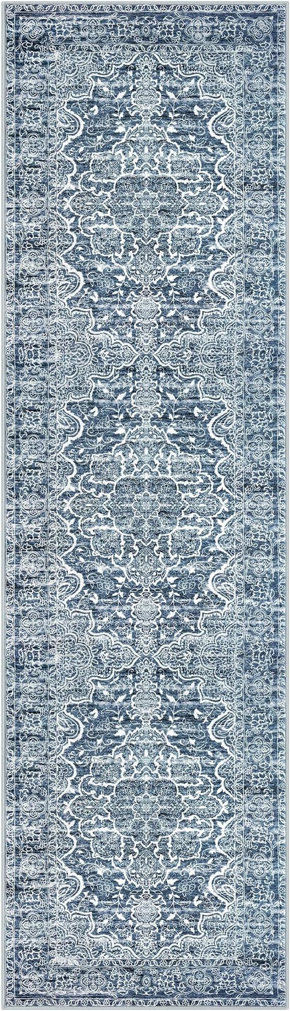 KUTA Vintage Washable Runner Rug, 2x7 Non-Slip Vintage Blue White Hallway Kitchen Runners Soft Printed Distressed Tribal Farmhouse Floor Carpet Rugs for Laundry Bedroom Living Room