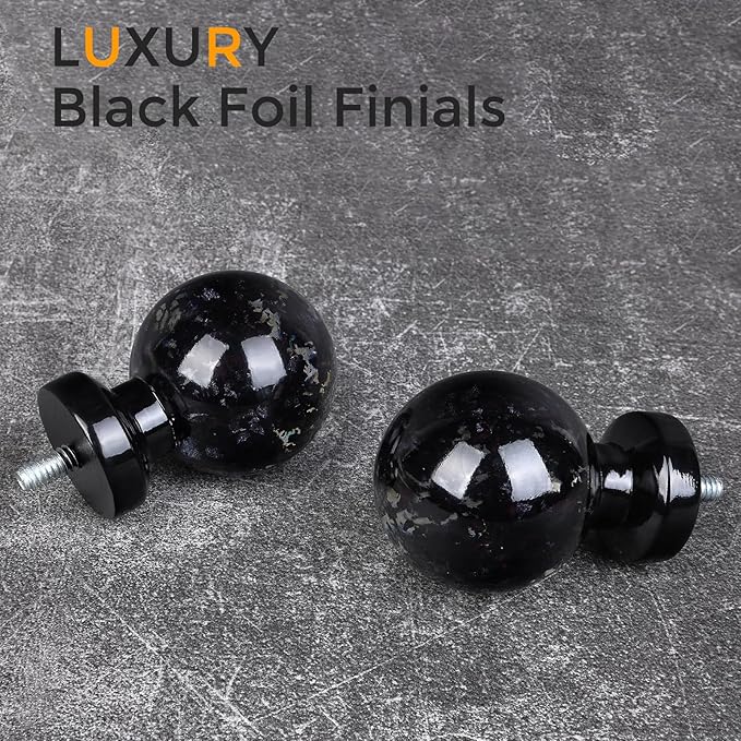 Black Curtain Rods for Windows 48 to 84 Inch, 1'' Heavy Duty Adjustable Drapery Rod with Unique Crystal Ball Finials, Modern Decorative Curtain Rod,Size; 30-88''