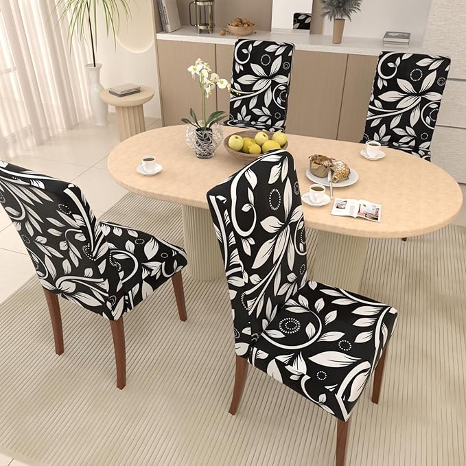 Stretch Dining Chair Covers Set of 6,Floral Print Chair Covers,Soft Removable Washable,Pet Friendly Furniture Protector,Universal Chair Slipcovers for Home, Kitchen,Ceremony Dining Room Seat