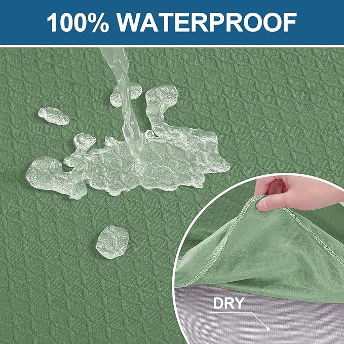 Smiry Waterproof Seat Covers for Dining Room Chairs Set of 6, Stretch Jacquard Removable Washable Chair Seat Slipcovers Protector, No Rear Covers, Green