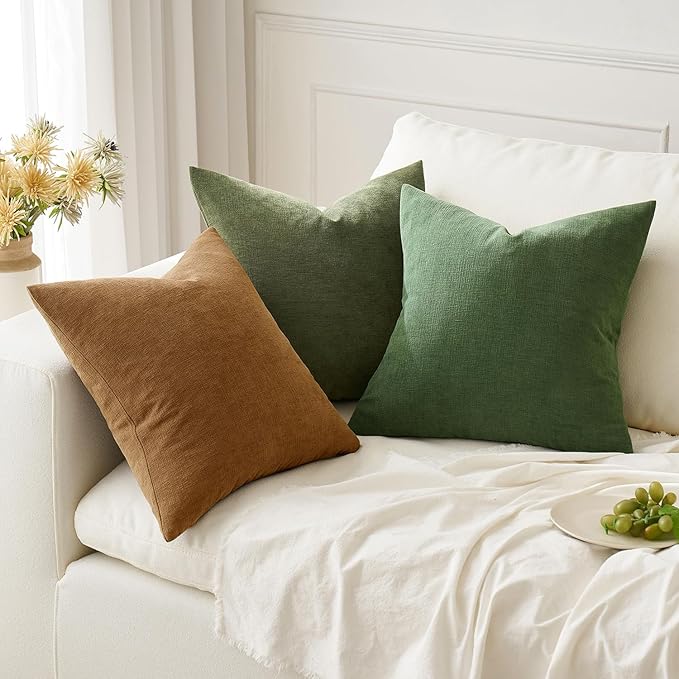MIULEE Bronze Couch Pillow Covers 18x18 Inch, Set of 2 Soft Chenille Fall Decorative Square Throw Pillow Covers Farmhouse for Sofa Living Room Bed