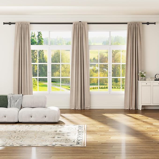 YaFex 2 Pack Heavy Duty Curtain Rods 32-150 Inch, 1 Inch Adjustable Black Curtain Rod for Windows, Extra Long Window Treatment Rods with Aluminium Finials, Easy Installation