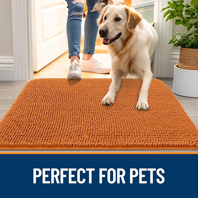 OLANLY Dog Door Mat for Muddy Paws 30x20, Absorbs Moisture and Dirt, Absorbent Non-Slip Washable Doormat, Quick Dry Chenille Mud Mat for Dogs, Entry Indoor Entryway Carpet for Inside Floor, Clay
