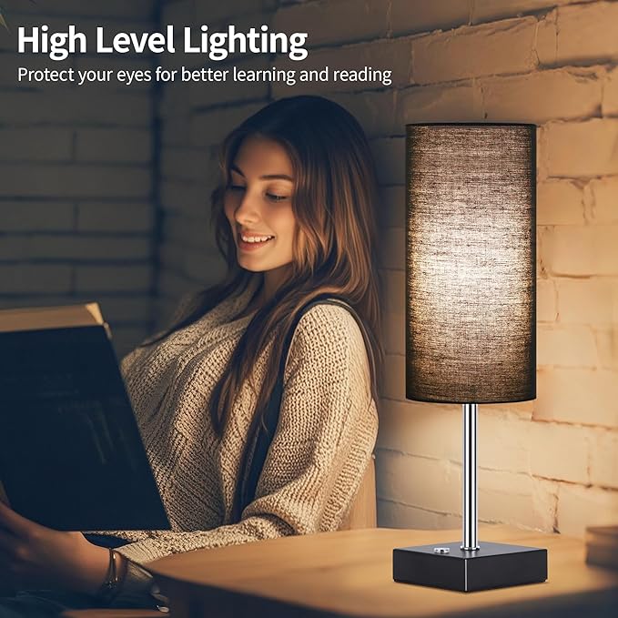 AVV Cordless Table Lamp with Dimmable, Rechargeable 3 Modes Battery Powered Bedside Lamp, Battery Operated Lamps for Night Stand, Touch Lamp for Bedroom, Living Room, Reading,15 Inch Black 2PK
