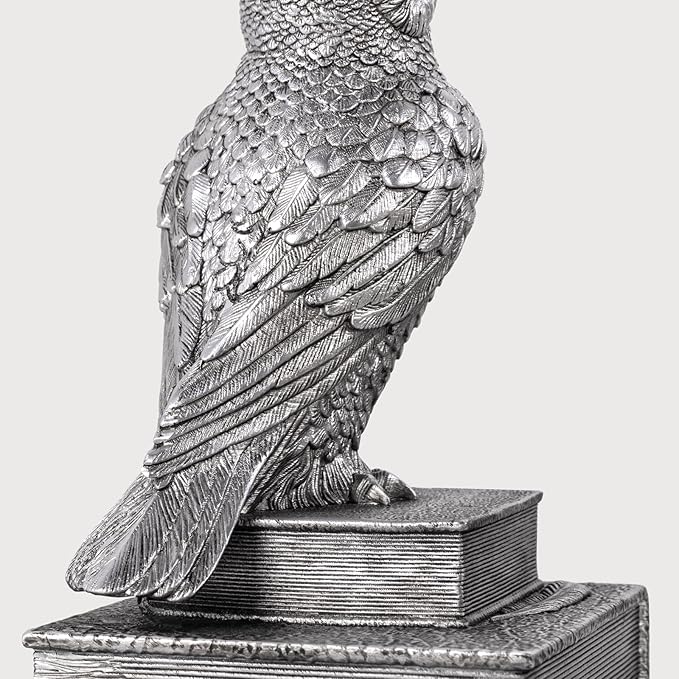 Owl Bookends, Book Ends for Shelves, Vintage Resin Decorative Bookends with Anti-Slip Base for Books Lovers Home Office Decor Book Holder (Silver)
