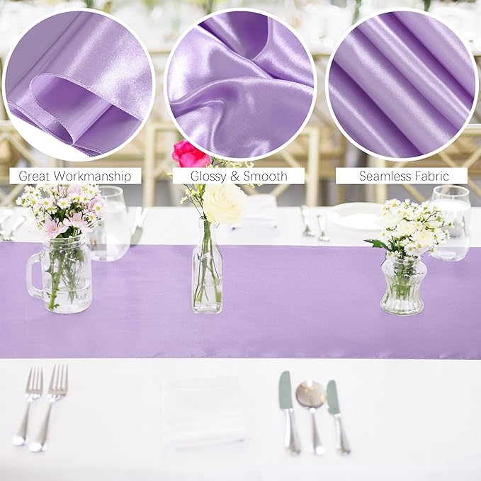 Aneco 4 Pack Satin Table Runner 12 x 108 Inch Pastel Rainbow Long Bright Silk and Smooth Fabric Party Table Runner for Wedding Banquet Party Decoration