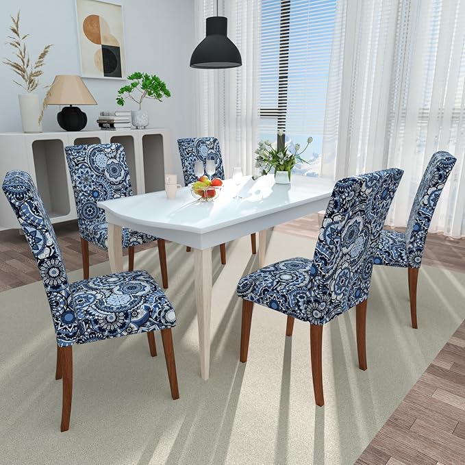 Stretch Dining Chair Covers Set of 6,Floral Print Chair Covers,Soft Removable Washable,Pet Friendly Furniture Protector,Universal Chair Slipcovers for Home, Kitchen,Ceremony Dining Room Seat