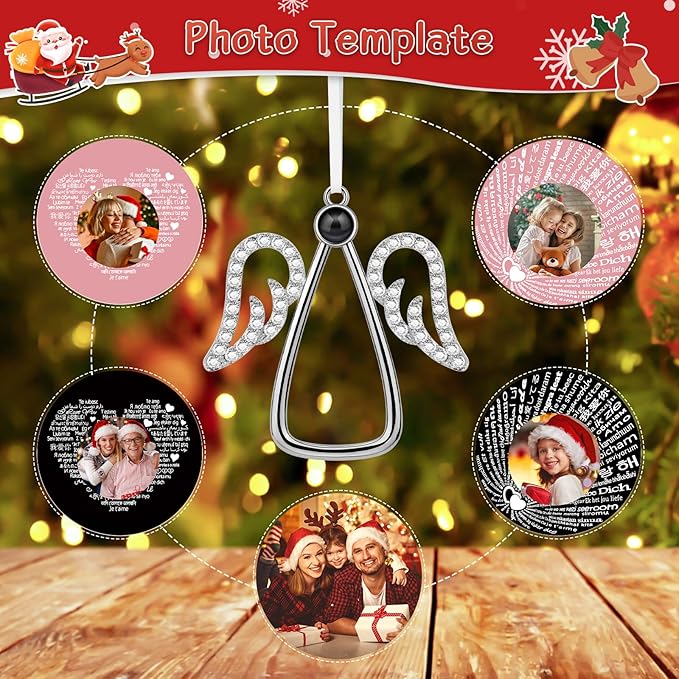 SUPHELPU Custom Ornament with Picture Inside, Photo Ornaments for Christmas Tree, Personalized Christmas Projection Ornament, Customized Memorial Pendant for Xmas Family