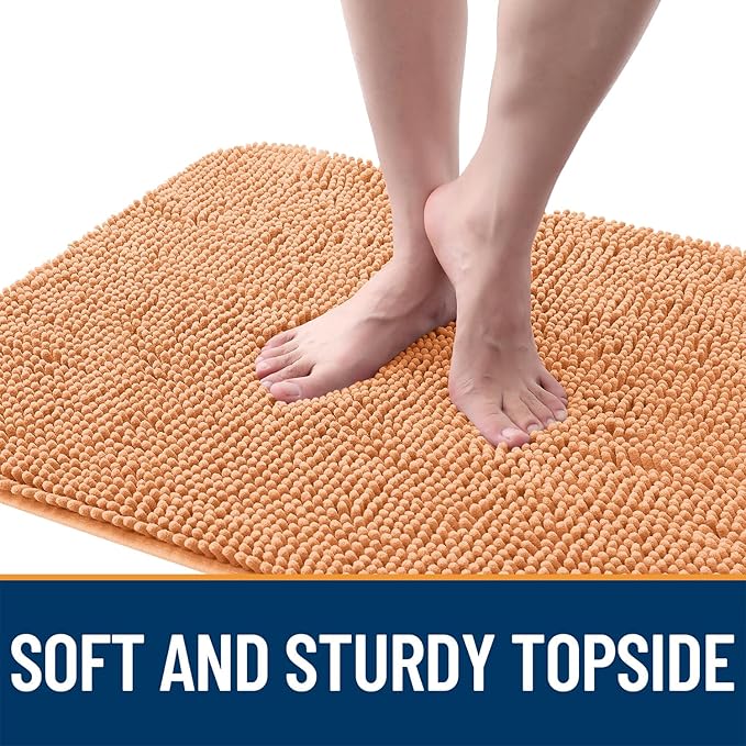 OLANLY Dog Door Mat for Muddy Paws 48x30, Absorbs Moisture and Dirt, Absorbent Non-Slip Washable Doormat, Quick Dry Chenille Mud Mat for Dogs, Entry Indoor Entryway Carpet for Inside Floor, Orange