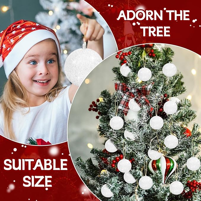 6Pack 4inch Large Christmas Balls Christmas Tree Decoration Ornaments Shatterproof Glitter Christmas Hanging Balls for Christmas Tree Party Indoor Outdoor Decoration (White, 4inch-6pcs)