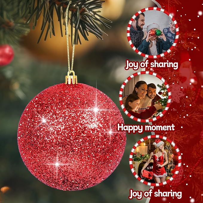 6Pack Red 4inch Large Christmas Balls Christmas Tree Decoration Ornaments Shatterproof Glitter Christmas Hanging Balls for Christmas Tree Party Indoor Outdoor Decoration(Red, 4inch-6pcs)