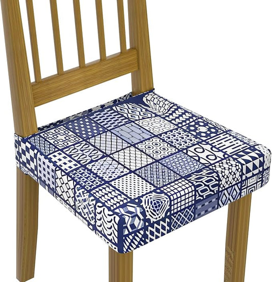 Stretch Dining Chair Seat Covers Set of 6,Dining Chair Slipcovers, Floral Printed Chair Covers,Soft Fabric Washable Upholstered Chair Seat Protector, No Rear Covers for Home Kitchen Dining Room