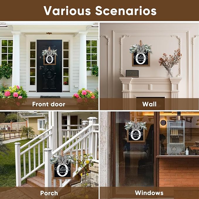 Ultra Large 14'' Last Name All Year Round Front Door Wreath with 26 Initial Letter Welcome Sign All Seasons Eucalyptus Garland and Bow Wreaths for Front Door Porch Farmhouse Decoration (O)