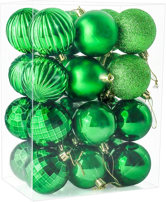 24ct Christmas Balls Ornaments, 2.36 Inch Christmas Tree Balls Ornaments, Decorative Baubles Decorations for Xmas Tree Decor Holiday Party, Green