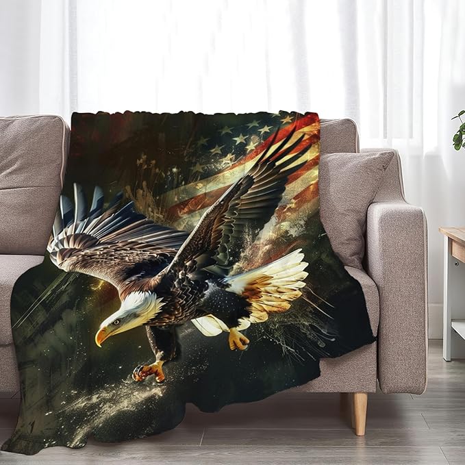 Tijuboni American Eagle Throw Blanket Eagle Gifts for Girls Boys Women Men Kids Adults Soft Flannel Fleece Blanket for Couch Sofa Bed Home Decor 50"x60"