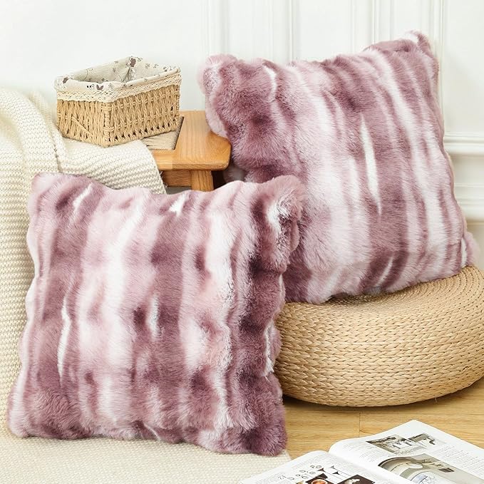 MADIZZ Pack of 2 Thick Plush Wool Throw Pillow Covers 24x24 Inch Pink Soft Neutral Decorative Throw Pillows Accent Boho Cushion Covers for Couch Sofa Bedroom Pillow Shell